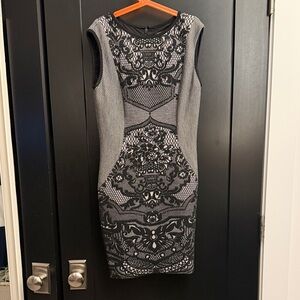 Alberto Makali Black and Gray Patterned Midi Dress